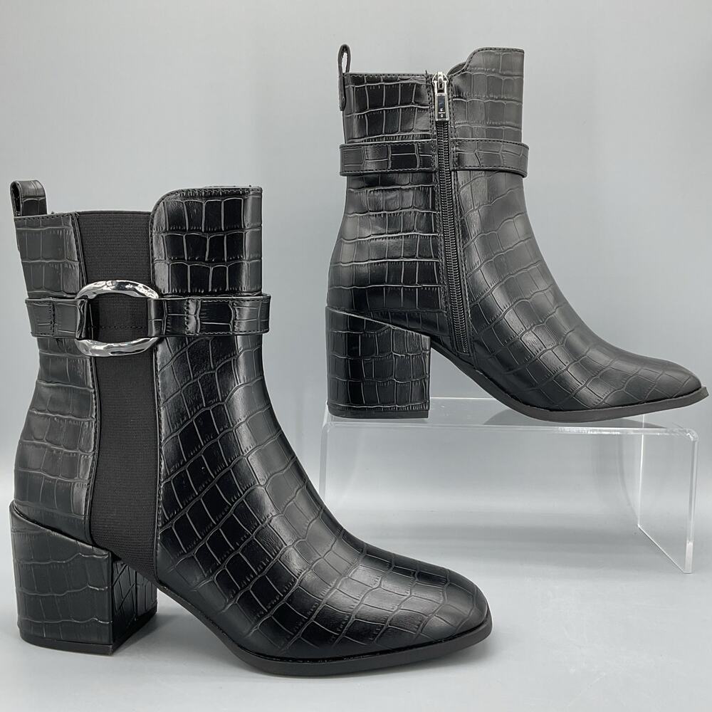 NEW Reaction Kenneth Cole Women’s Emerson Block Heel Boots Black Size 8.5M